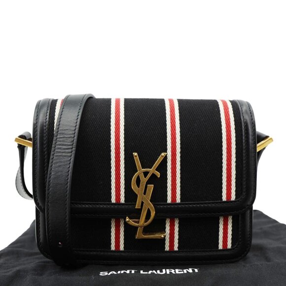 Yves Saint Laurent Solferino Striped Canvas Shoulder Bag Black - Picture 3 of 12